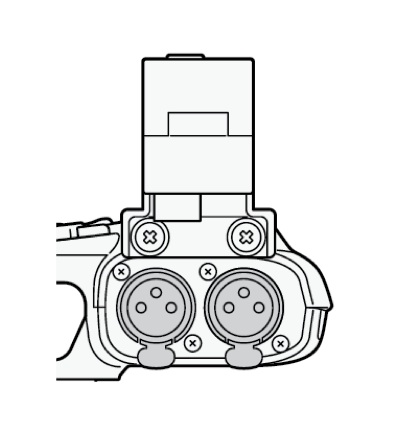 Illustration of XLR inputs on the Canon XA10.