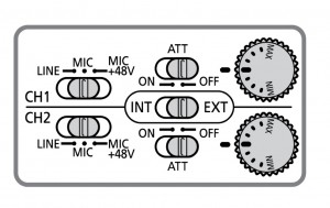 Illustration of audio levels and selection switch options. 