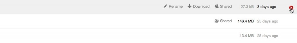 screen shot of teamshare interface showing a red x button over a file or folder that allows the user to delete the file or folder.
