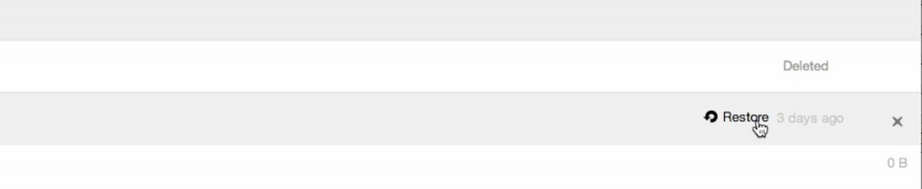 screen shot of team share interface in the deleted files folder showing the ability to restore a deleted file by clicking restore. 