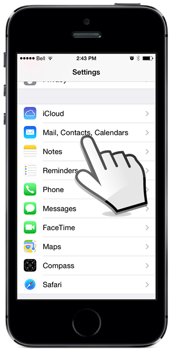 a Picture of the iPhone Settings for Mail, Contacts and Calendars 