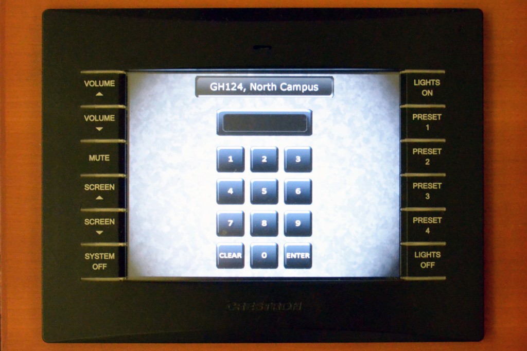 Closeup view of the touch panel showing login screen