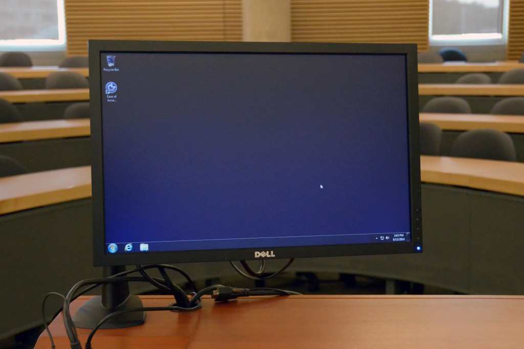 Photograph of the podium computer monitor.