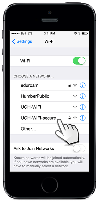 Image of iPhone with different WiFi Network SSIDs listed