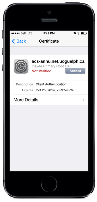 Image of iPhone showing security certificate and information about the certificate