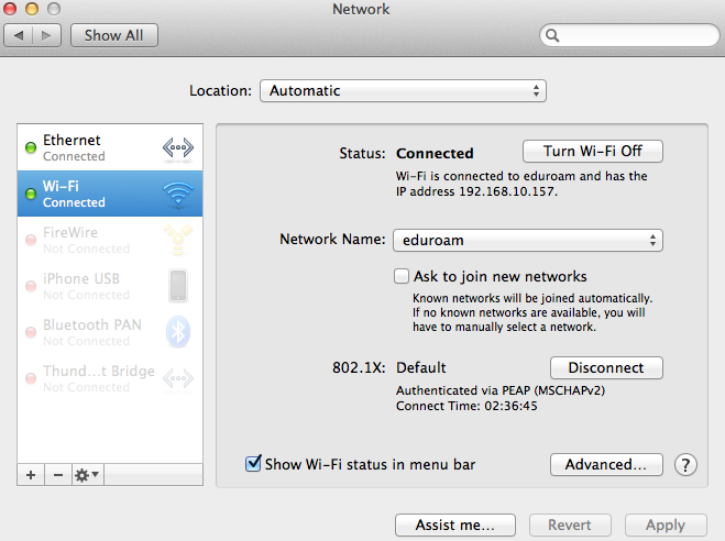 OSX Network Settings Window