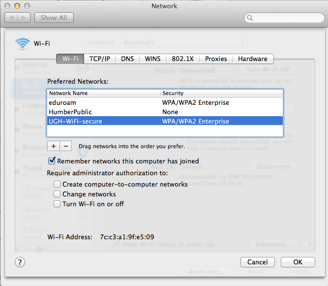 OSX Network Settings Window