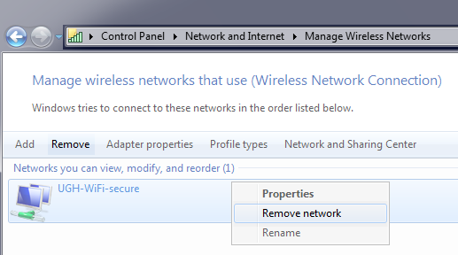 Remove Network menu